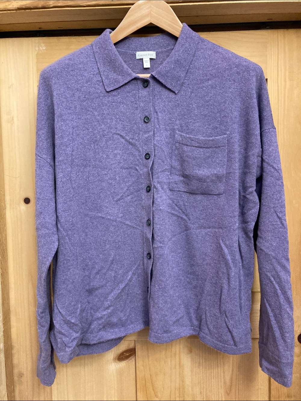 Garnet Hill Lavender Button-Up Cashmere Collared Sweater